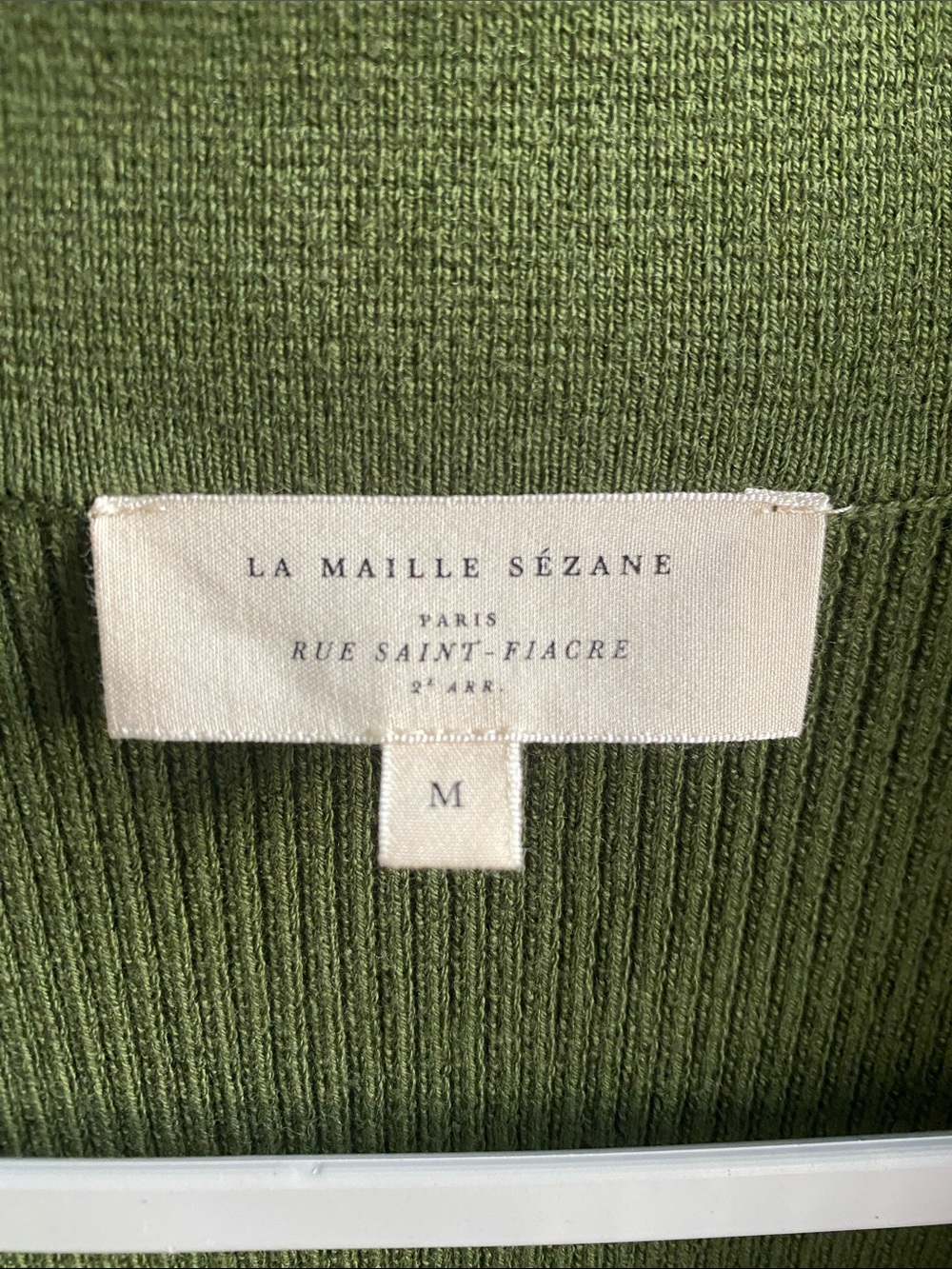 Sezane Olive Green Ribbed V-Neck Sweater with Notched Collar - Picture 2 of 10